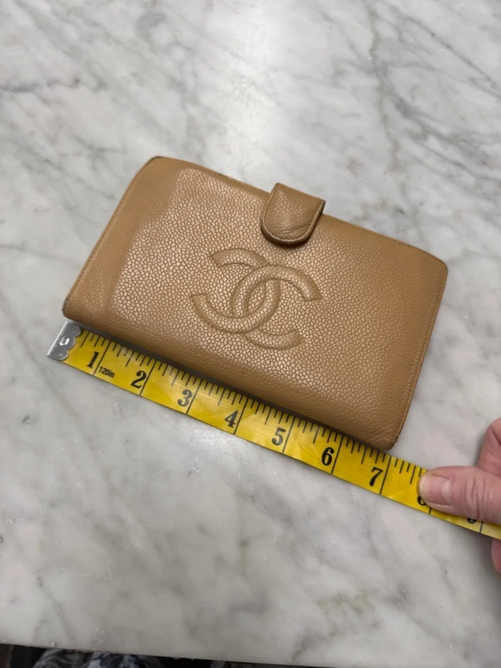 CHANEL Vintage Timeless Long Wallet in Beige Caviar Leather